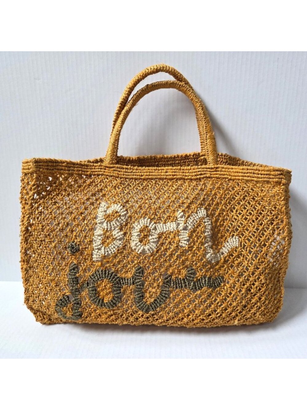 The Jacksons Bonjour Gold Handmade Woven Jute Beach Tote Bag Boho Unused
